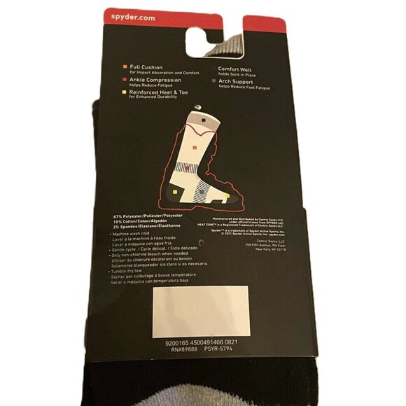 Spyder Wool Blend Ski Socks – Unisex, Size 4-10, Black/Red/Gray, Warm Winter Spo - Picture 6 of 6